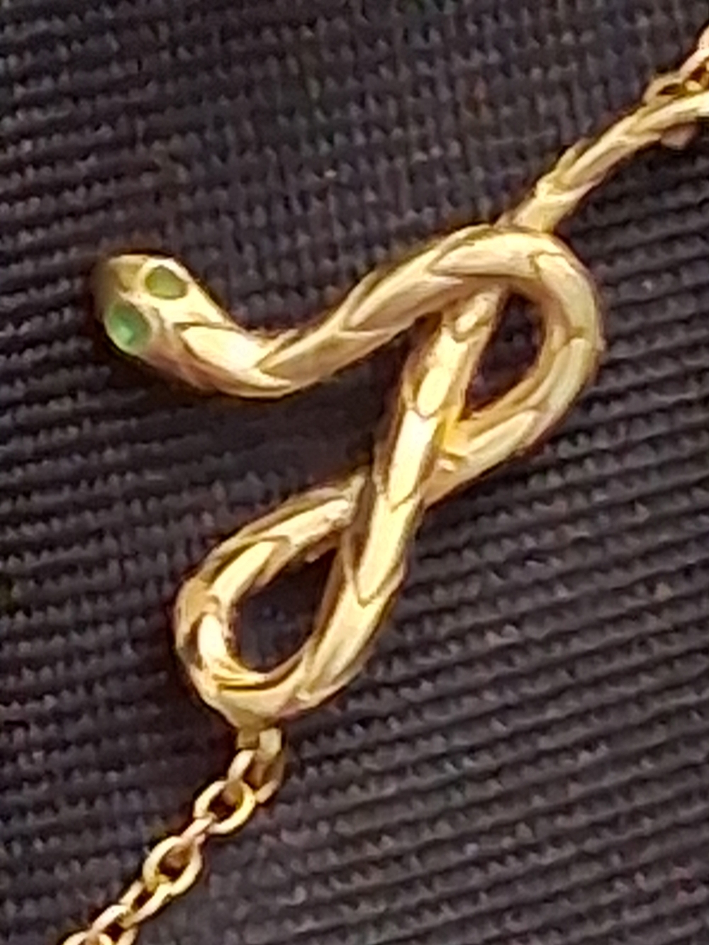 Gold 925 Sterling Silver Snake Pendant Necklace with Green Gem eyes 16 To 18 In - Picture 10 of 10